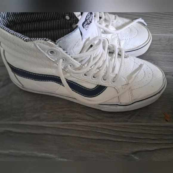 Vans OFF THE WALL supple leather HI TOP white skateboard shoes sneakers UNISEX - Picture 10 of 13